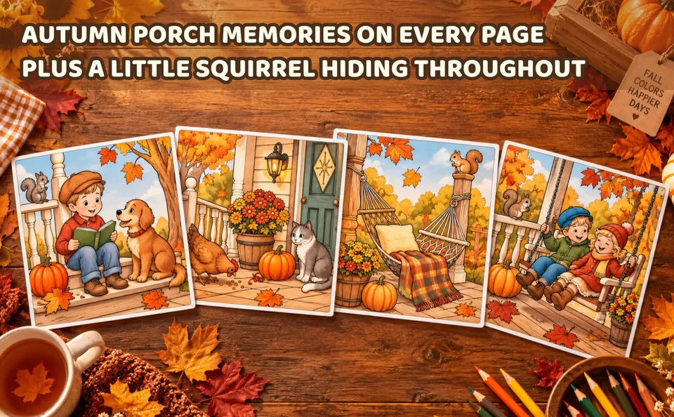 Autumn Porch Memories — colored pages and book preview
