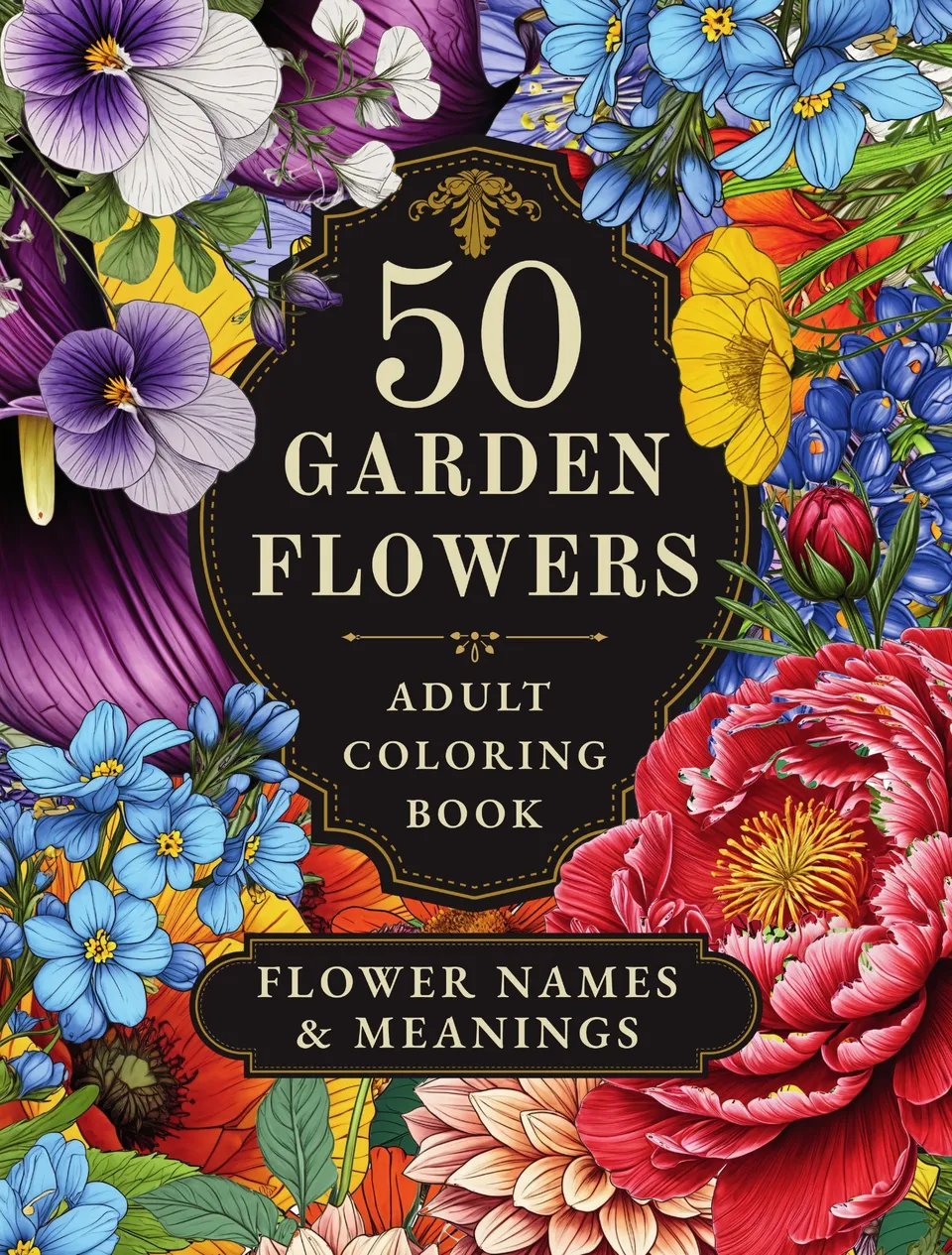 50 Garden Flowers — coloring book cover