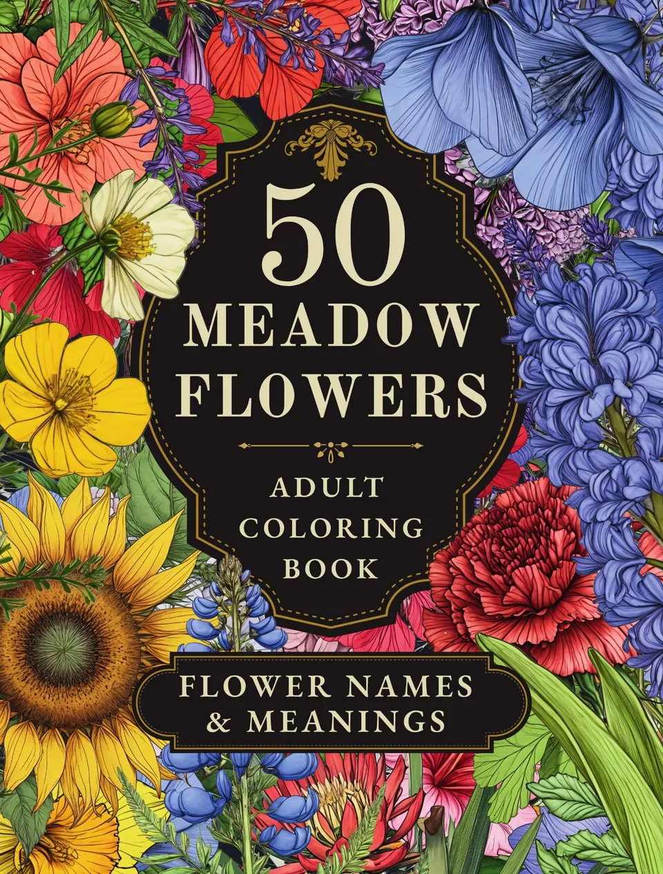 50 Meadow Flowers — coloring book cover